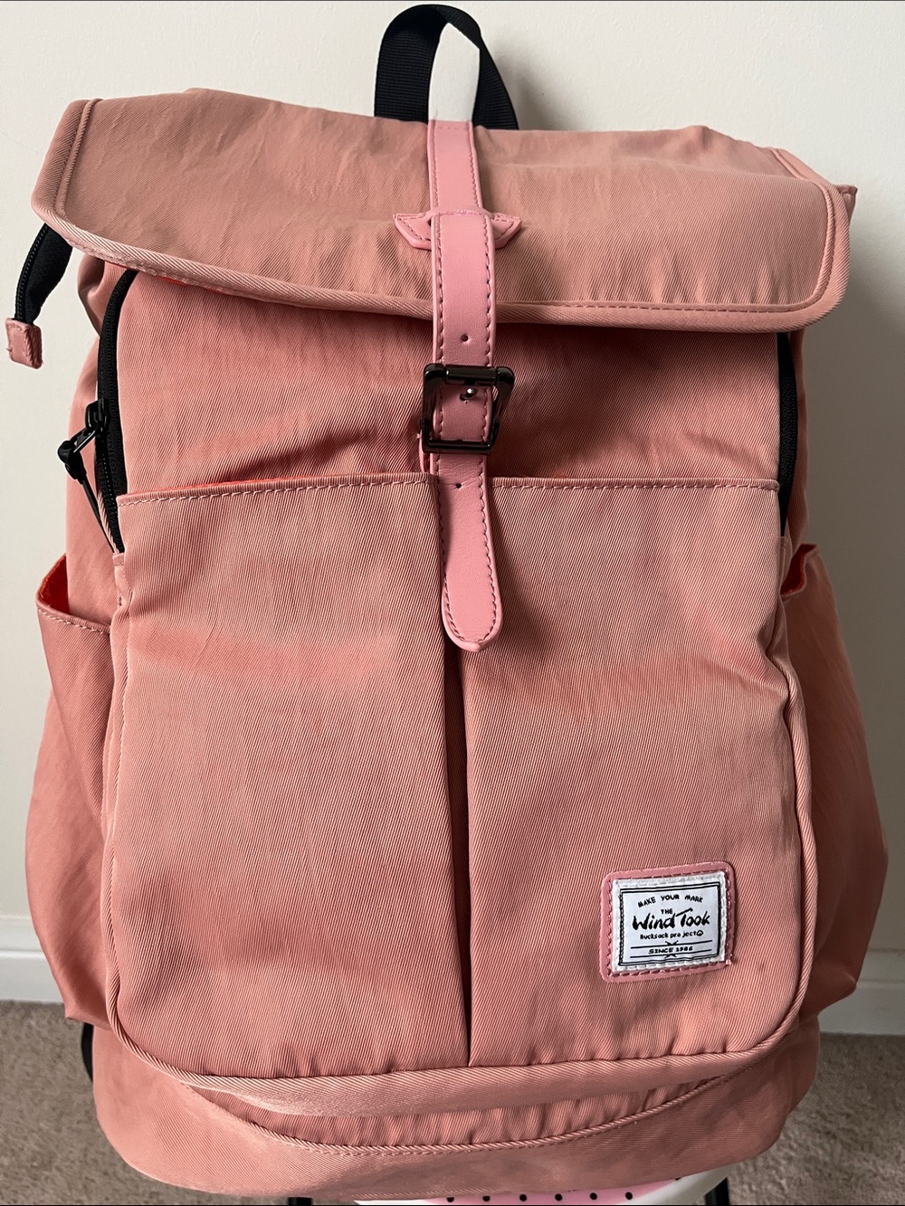 Pink Wind Took Canvas Backpack with charging port. Lots of pockets